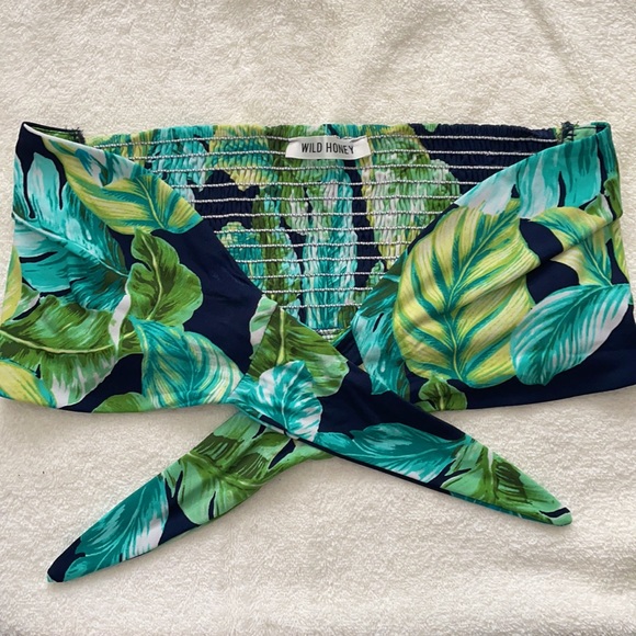 WILD HONEY Front Tie Bandeau Bathing Suit Top - Picture 5 of 5